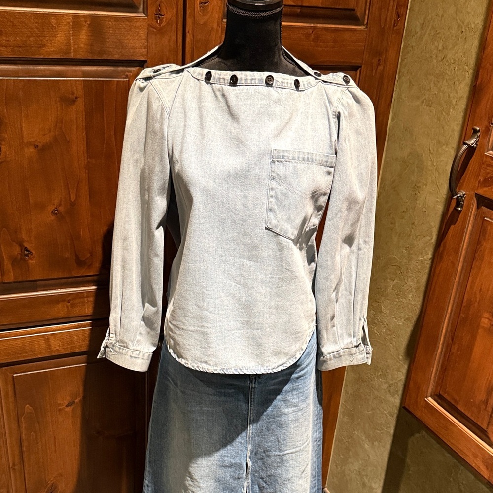 Light Denim Button-Detail Top